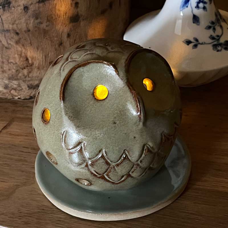 photophore chouette brun/vert